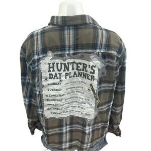 Hunting Day Planner Plaid Flannel Shirt MEDIUM Oversized Unique Hunter Gift